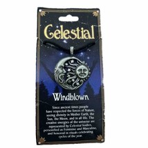 Celestial Windblown Amulet Pewter Necklace Pendant Sun Elder Moon Stars NEW - £13.63 GBP