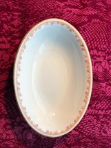 Oval Vegetable Bowl Bavarian Porcelain Dinnerware Pink Roses on Yellow Banner - £16.33 GBP