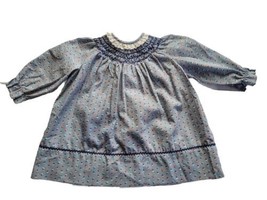 Polly Flinders Smocked Dress Girls size T3 Blue Flowers Holiday Pictures Vintage - £11.49 GBP