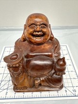 Vintage Hand Carved Teak Laughing Buddha 6.75” Tall - £37.91 GBP