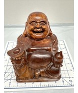 Vintage Hand Carved Teak Laughing Buddha 6.75” Tall - $49.45