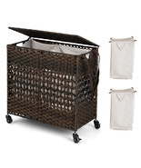 110L Laundry Hamper w/Wheels Clothes Basket w/Lid and Handle and 2 Liner... - £88.31 GBP