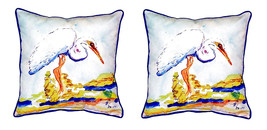 Pair of Betsy Drake Betsy’s Egret Large Indoor Outdoor Pillows 18 Inch X 18 Inch - £70.08 GBP