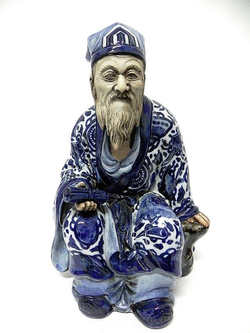 Primary image for VINTAGE PORCELAIN Statue CHINESE MALE FIGURINE Hand Painted