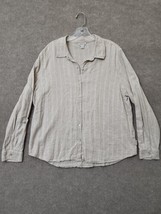 Orvis Women&#39;s XL Shirt Button Front Blouse Top Linen Beige Striped Long Sleeve - £19.32 GBP