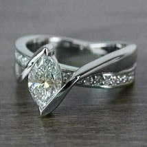 Wedding Ring 14K White Gold Valentine Day 2.Ct Marquise Cut Moissanite Size 7.5 - $210.83