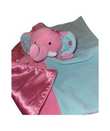 Lovey Okie Dokie Elephant Pink Hugs Blue Satin Security Blanket Stuffy B... - $11.76