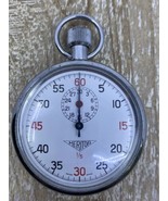 Vintage Meritor 1/5 Stopwatch Swiss Made Silver Tone Case Manual WORKS! - £77.86 GBP