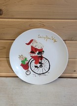 Vintage Handmade Hand Painted Christmas Acrylic Paint Plate Santa Unicycle - £13.19 GBP