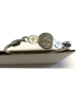 Saint Benedict Medal on Silver Bangle Bracelet, New #MD-96 - €8,57 EUR
