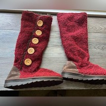 Muk luks Button Up Knit Boots Faux Fur Trim Winter Warm Comfy Size 6 - $1,132.25 MXN
