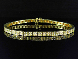 Men&#39;s Women&#39;s 14K Yellow Gold Over 12CT Round Diamond Tennis Vintage Bracelet - £157.65 GBP