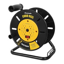 Extension Cord Storage Reel With 4-Grounded Outlets, Heavy Duty Open Cord Reel F - £51.14 GBP