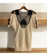 Vintage Fancy Crochet Ivory Black Gold Boho Hippie Top 40’s 50’s Vibes Sz S - $101.87 CAD