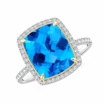 Authenticity Guarantee 
ANGARA Cushion Swiss Blue Topaz and Diamond Halo Ring... - £1,196.49 GBP