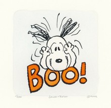 Snoopy Peanuts Artwork Sowa &amp; Reiser #D/500 Hand Painted Etching Boo Face - $46.71