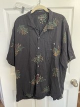 Luau Mens XL Hawaiian 100% Silk Blend Button Front Shirt Palm leaves Bla... - £11.08 GBP