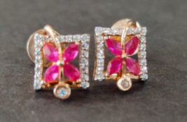 0.50Ct Ruby Marquise Cubic Zirconia Diamond Stud Earring 18k Solid Rose Gold - £285.79 GBP