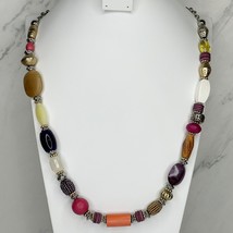 Chico&#39;s Colorful Boho Beaded Silver Tone Necklace - £15.82 GBP
