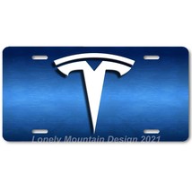 Tesla Logo Inspired Art White on Blue FLAT Aluminum Novelty Auto License Plate - £14.14 GBP