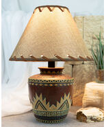 Indian Tribal Southwest Navajo Vector Red Petite Vase Table Lamp W/ Burl... - $103.99