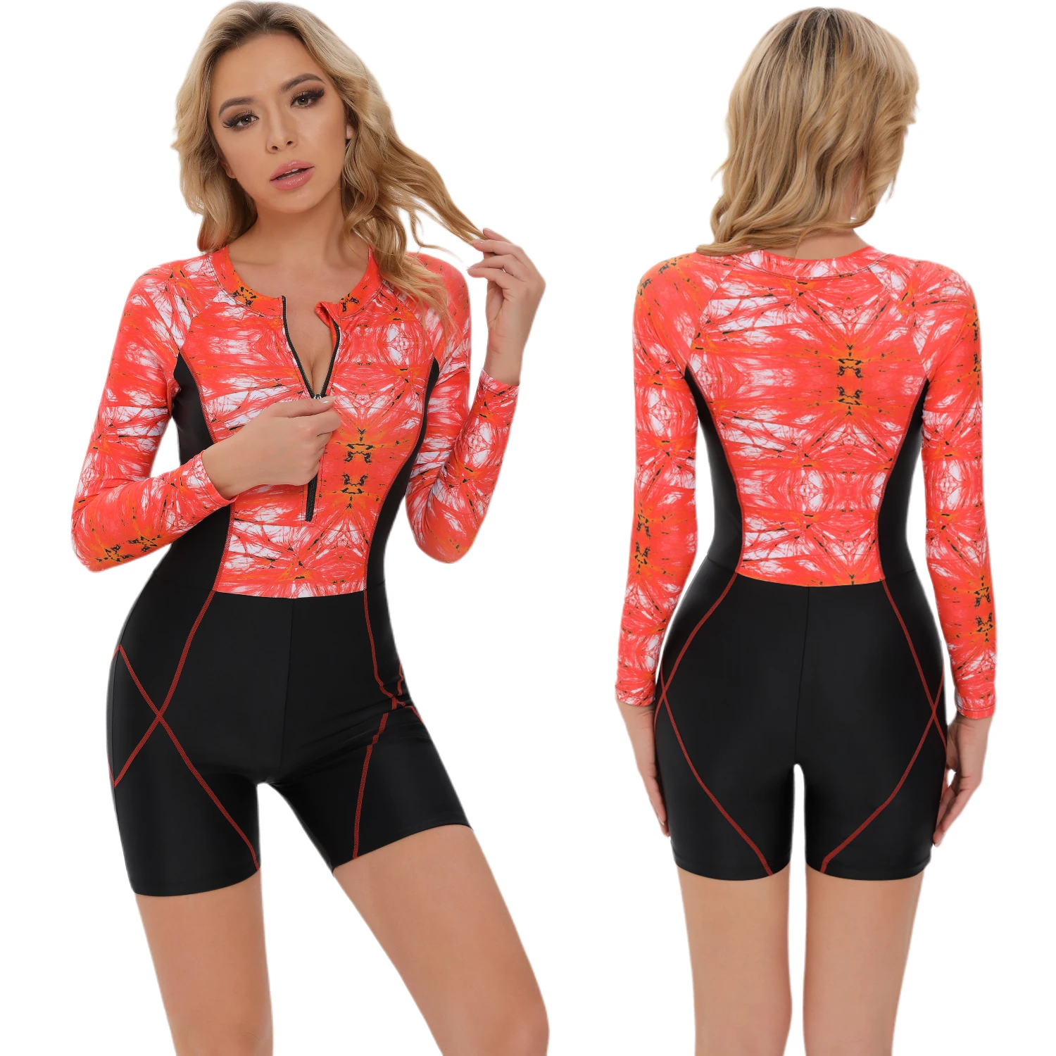 Sporting Long Sleeve Rash Guard Women Print One Piece Swimsuit UV Protec... - £47.71 GBP