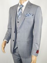 Men Suit BERLUSCONI Turkey 100% Italian Wool Super 180's 3pc Vested #Ber7 Sky image 3