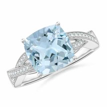 ANGARA Solitaire Cushion Aquamarine Criss Cross Ring with Diamonds - £1,044.21 GBP