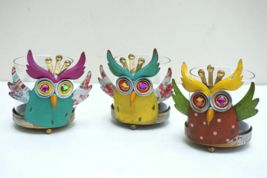3 Piece Owl Hurricane Glass/Metal Candle Holder Set (Set of 3) - £19.36 GBP