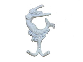 [Pack Of 2] Whitewashed Cast Iron Mermaid Key Hook 6&quot;&quot; - £38.41 GBP