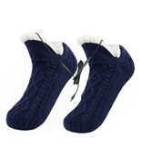 USB Heated Slipper Socks with Grippers Cable Knit Sherpa Foot Warmers Bl... - $29.65