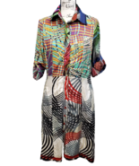 Desigual Shirt Dress Womens US size 12 Multi Geo Print Long Sleeve Collared - €74,31 EUR
