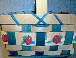 red Apple Basket Woven Wood hold 6-8 Apples Fruit Square w/ handle 7 3/4... - $138.55
