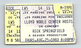 Rick Springfield Concert Ticket Stub August 25 1983 Norman Oklahoma - $34.64