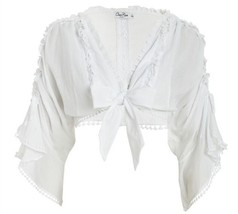 Charo Ruiz Women&#39;s Kissa Tie-Accented Cotton Blouse, NWT, Size Large - $123.74