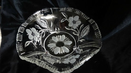 Vintage Crystal Footed Frosted Flowers and Leaves Bowl - £25.50 GBP