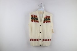 Deadstock Vintage 70s Womens Large Argyle Diamond Knit Cardigan Sweater Vest USA - £62.02 GBP
