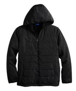 Mens Jacket Winter Mixed Media Apt 9 Black Quilted Hooded Knit Sherpa-si... - £38.44 GBP