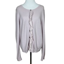 Ann Taylor Cardigan Sweater Womens Large Purple 100% Cashmere Ruffle Long Sleeve - £32.05 GBP