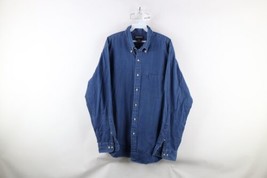 Vtg 90s Lands End Mens Large Faded Denim Jean Collared Button Down Shirt Blue - £33.26 GBP