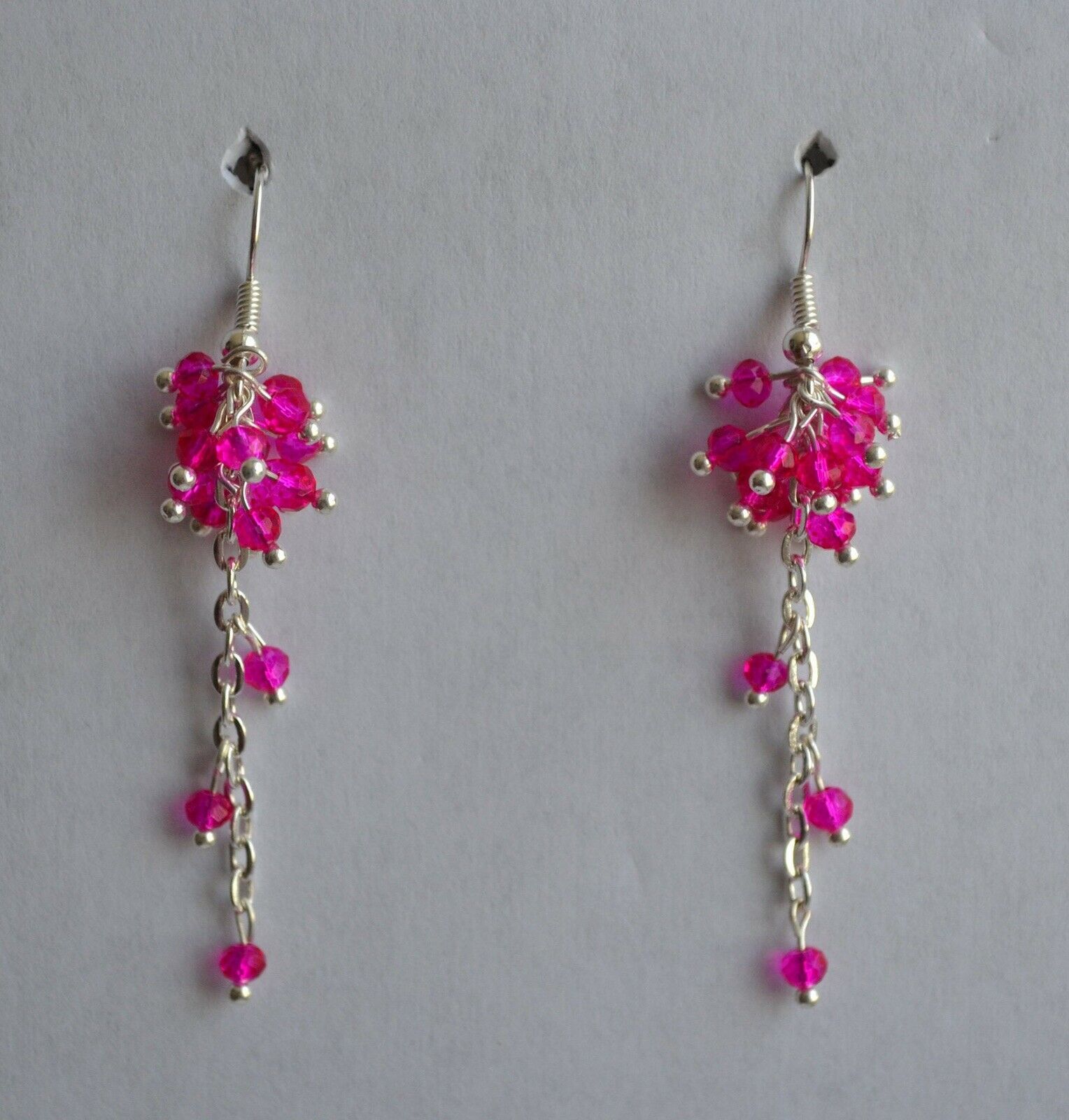 Primary image for Handmade Fuchsia Glass Bead Silver Plated Chain Cluster Earring