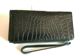 Women Black Clutch Bag Crocodile Leather Exotic Clutch Double Fold Wrist... - $3,522.61 MXN