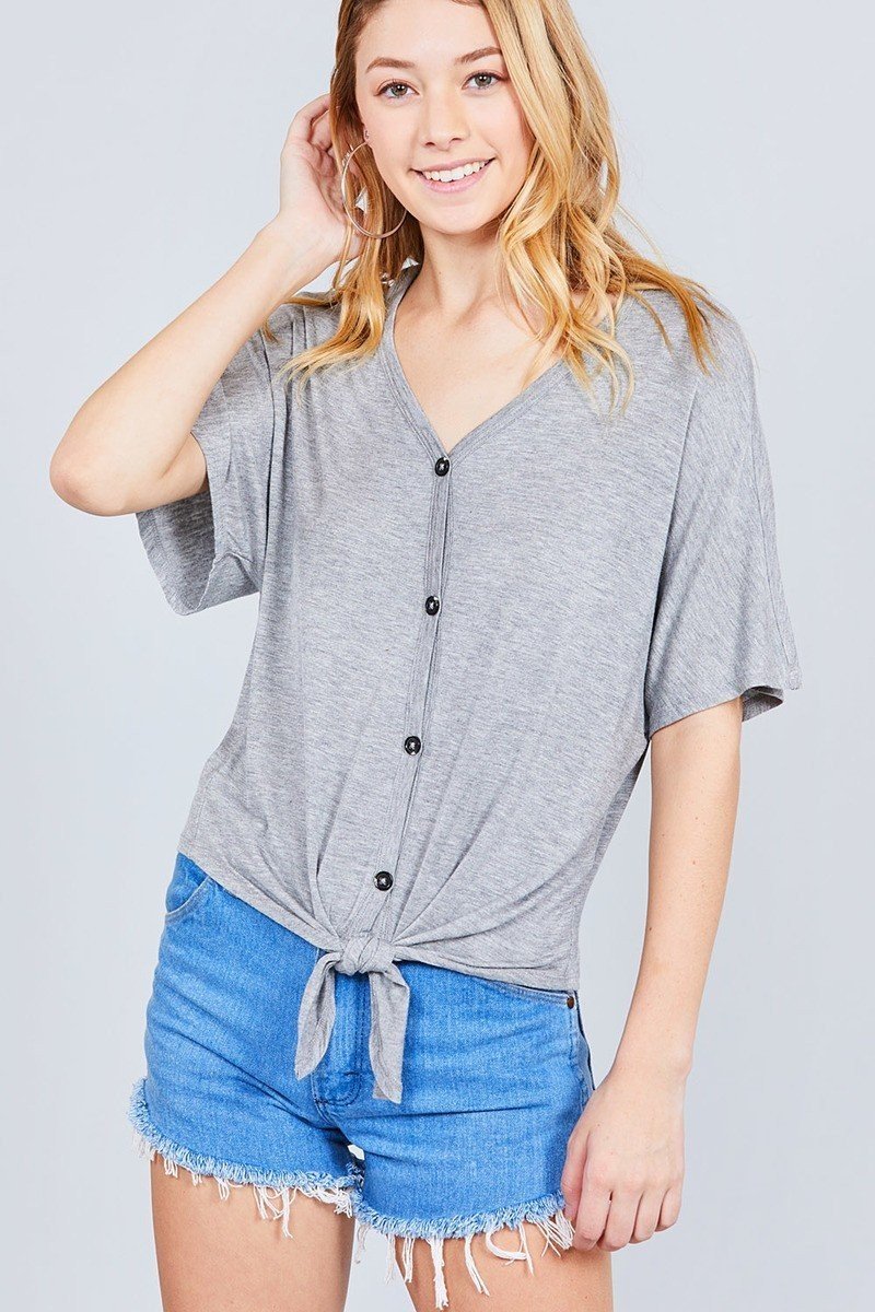 Primary image for Short Sleeve Cardigan w/ Button Detail Front Tie
