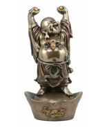 Chinese Zen Monk Happy Buddha Standing On Golden Nugget Statue Happiness... - $87.13 CAD