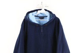Vtg 90s Lands End Mens Medium Blank Windbloc Fleece Full Zip Hooded Jacket USA - $59.35