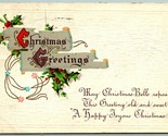 Christmas Greetings Scroll Holly Poem Embossed DB Postcard F4 - $4.42