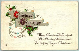 Christmas Greetings Scroll Holly Poem Embossed DB Postcard F4 - £3.47 GBP