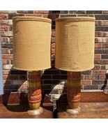 Vintage Pair Table Lamps Mid-Century Modern Metal Faux Wood Tiki - €122,61 EUR