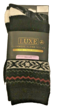 Cashmere Blend 2 Pair Ladies Socks Fair Isle Insulated Cushion Blk Gray ... - £18.92 GBP