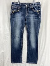 Miss Me JP5817S Women&#39;s Skinny Blue Denim Jeans 30 Embellish Cross Thick Stitch - £22.27 GBP